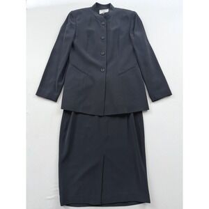 Kasper For A.S.L. Skirt Suit Set Button Front Career Office Dark Blue‎ Size 8